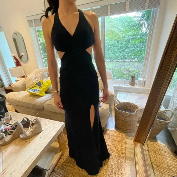 navy blue Jay Godfrey halter gown - Picture 6 of 17